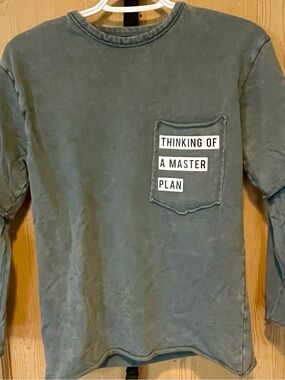 Zara Long Sleeve Pocket Shirt with 'Thinking of a Master Plan' Graphic